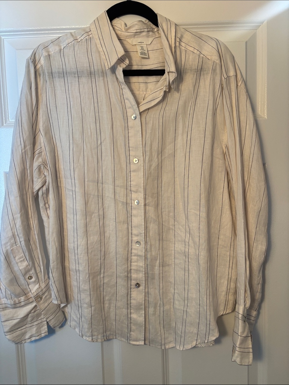 H&M Cream Button-Down Shirt with Navy Stripes